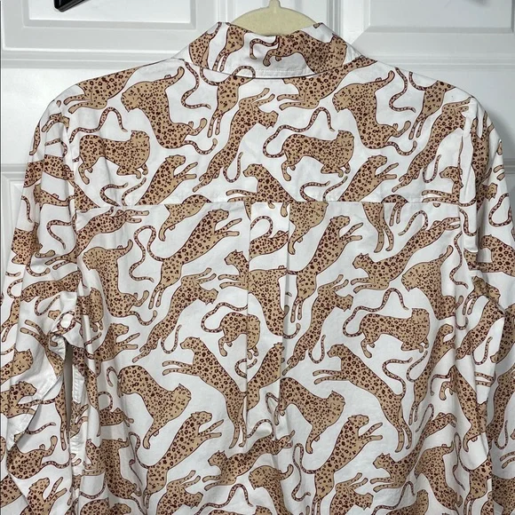 Boden Sienna Cotton Shirt Size 6 Leaping Leopard Button Up White Tan Long Sleeve - Picture 10 of 16